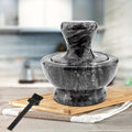 Mortar & Pestle Set, Marble Mortar and Mushroom Pestle, 1/2 Cup, Stone Grinder with Brush & Placemat