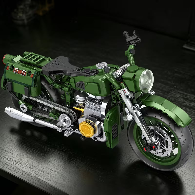 Retro Green Motorcycle Building Blocks