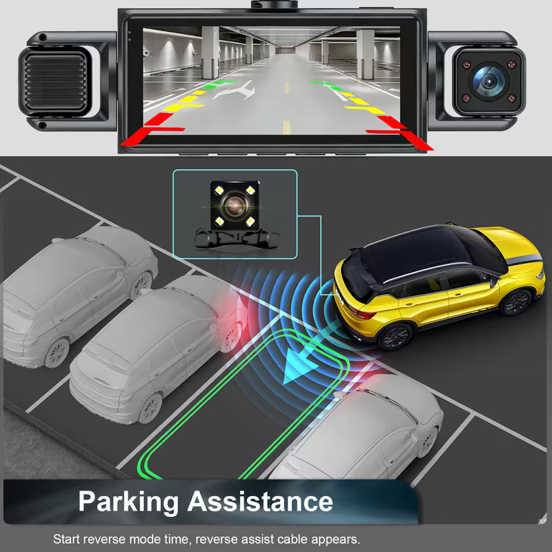 Car Dash Cam, Genuine 4-Channel, 1080P Full HD Front & 720P Rear & Sides, 4-Inch IPS Display, Rotating Lens