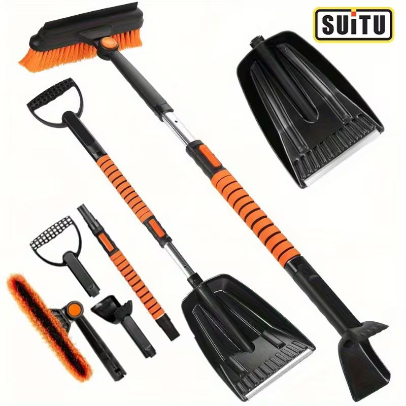 5-in-1 Car Snow Shovel, Ice Scraper & Snow Brush, Adjustable Aluminum Handle