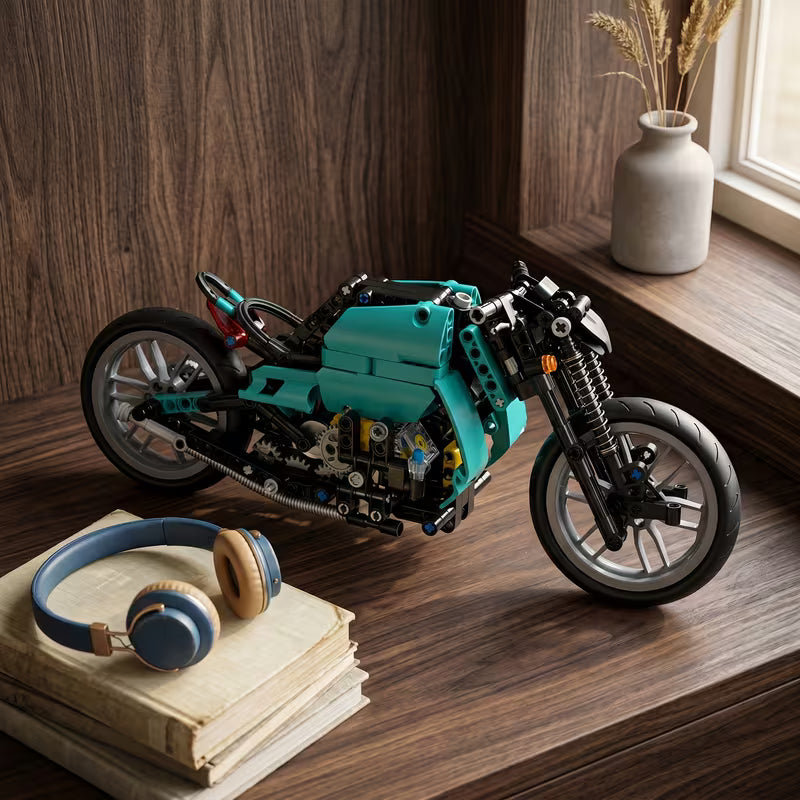 Large Green & Black Vintage Motorcycle Building Blocks