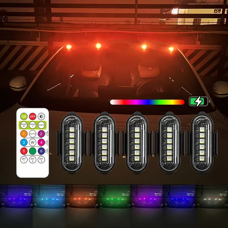 5pcs RGB Rechargeable Running Rooftop Lights for Trucks, Marker Lights for Bicycle, Car & Picku