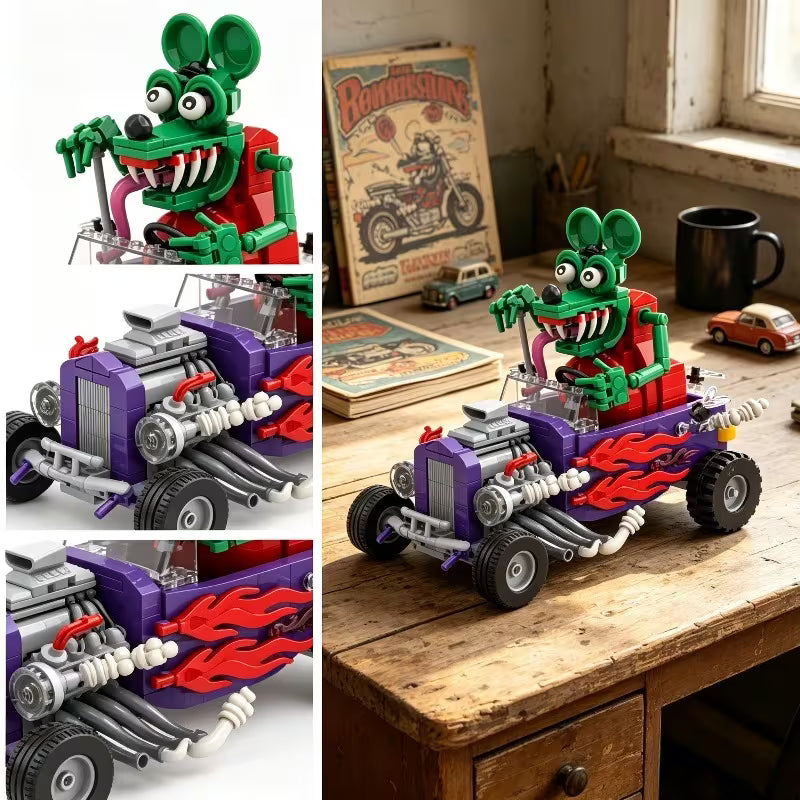 1005pcs retro flame car building blocks set back-to-school, birthday gift, christmas holiday present