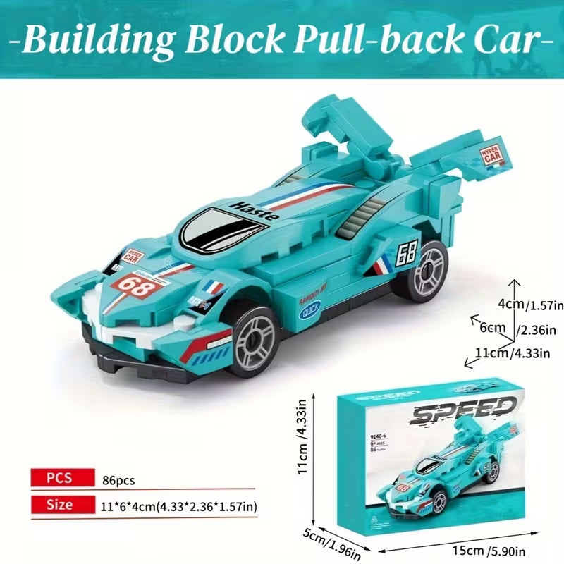 [Miniature Car Blocks] 6pcs Miniature Car Building Blocks, Small Particle Toy Speed Pull Back Car Model