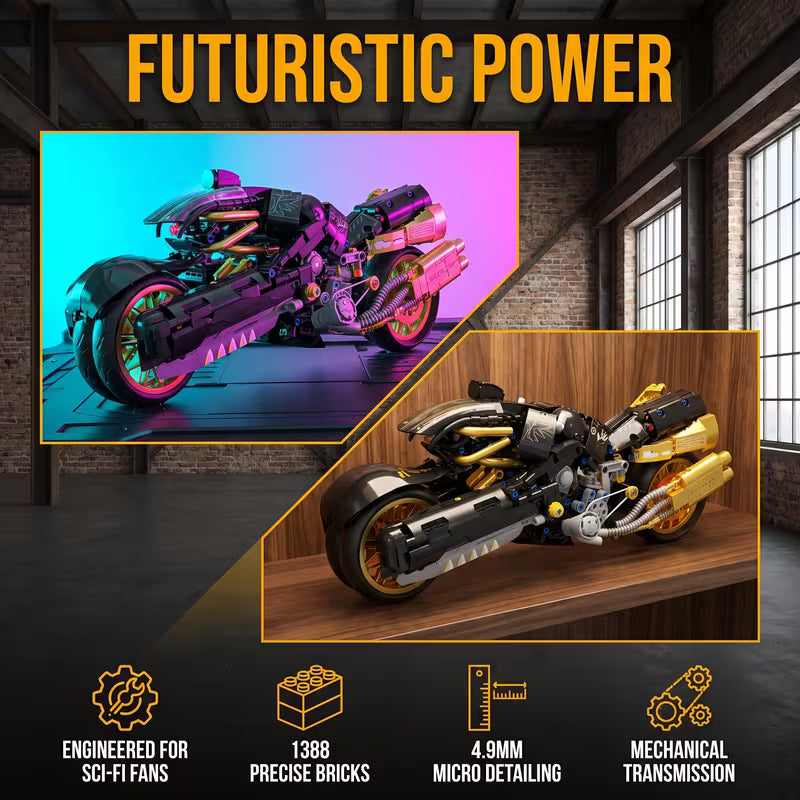 1388PCS Black & Gold Technical Motorcycle Building Blocks