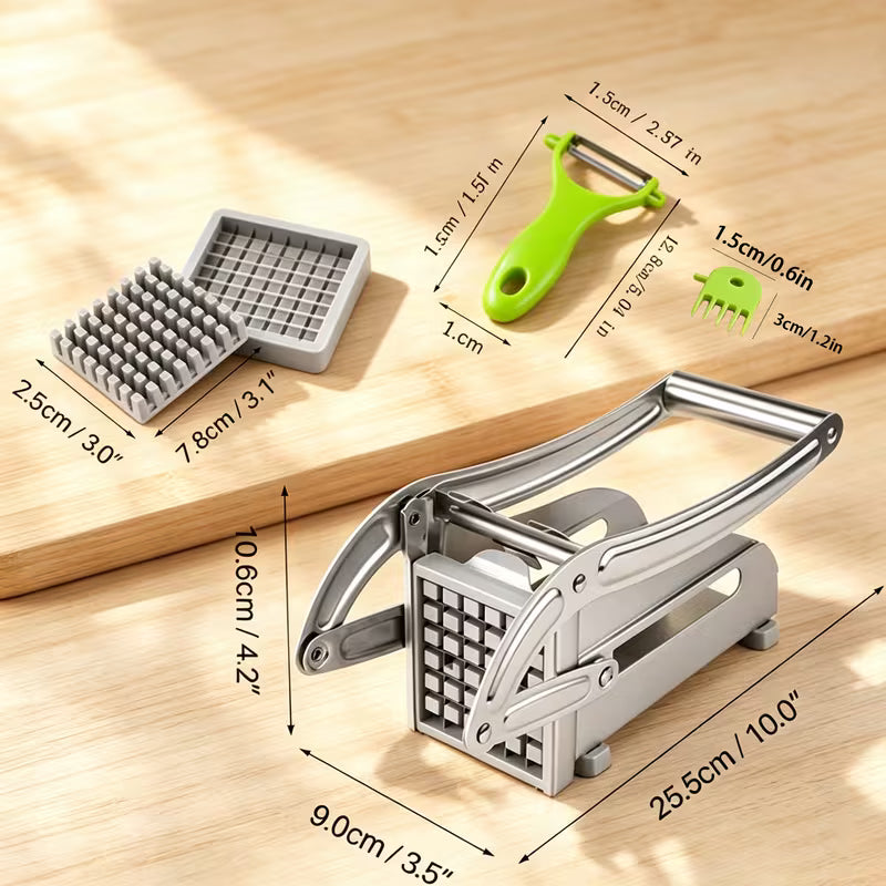 7pcs Stainless Steel Vegetable French Fry Cutter Set with Peeler and Cleaning Accessories, Multi-Functional Kitchen Gadget for Potatoes & Carrots