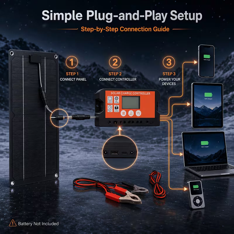RV Solar Panel Kit with 100A Controller & Cables/Battery Clips, 18V/36V Off-Grid Power System