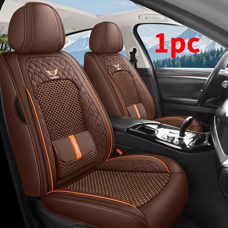 Luxury 1pc Car Single Front Seat Cover • PU Leather + Ice Silky Fiber Fabric • Driver's Seat Cover •