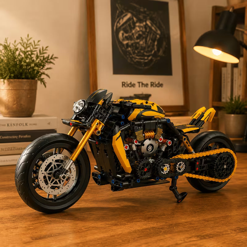 570+ PCS Black & Gold Retro Motorcycle Building Blocks
