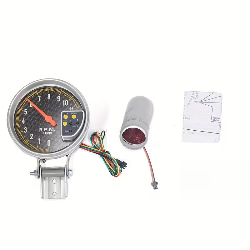 4.53Inch Carbon Style Face Tachometer Tach Gauge with Shift Light 11K Rpm NEW