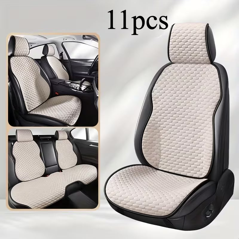 11pcs Car Seat Cushion Set, New Ice Bean Design, Small Hexagon Pattern, Summer Comfort, Exquisite Design, Cool and Breathable for Summer, Anti-Slip