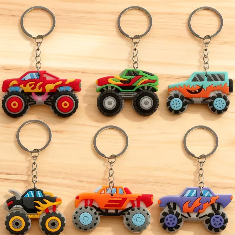 6Pcs Cartoon Truck Keychains, Racing-Themed PVC Off-Road Vehicle Charms