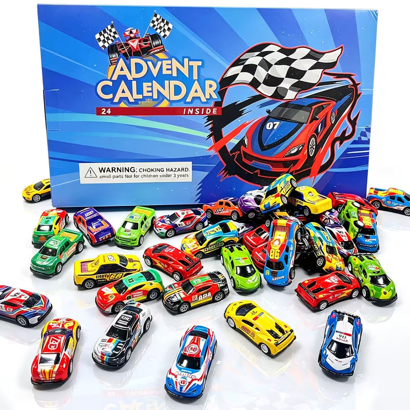 Christmas Cars Advent Calendar, 24-Day Pull-Back Racing Car Toys for Kids