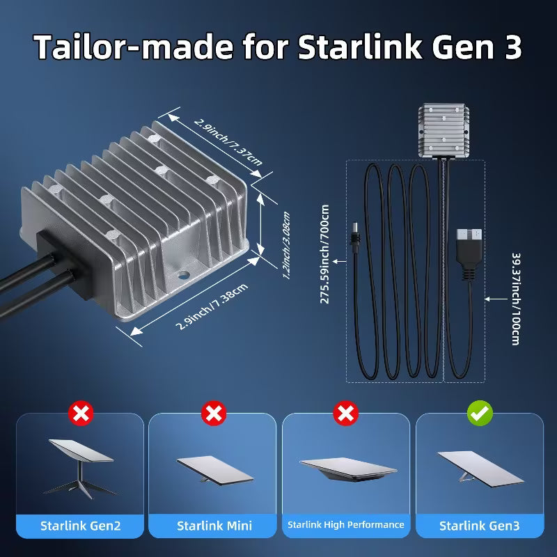 Starlink Gen 3 Router Power Adapter 12V/24V to 57V Converter with Anderson Plug & 23ft Cable
