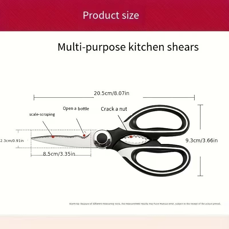1pc Durable Stainless Steel Kitchen Scissors, Multi-Functional Food Scissors for Fish, BBQ & Bone Cutting, Sharp Blades, Ergonomic Handle