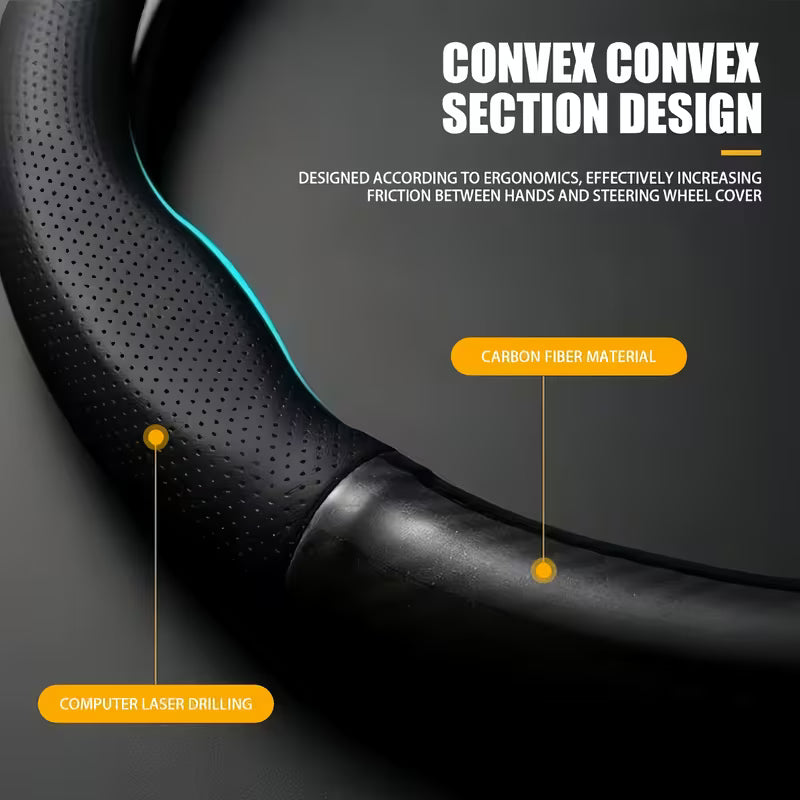 1pc Car Fiber Leather Grain Steering Wheel Cover, Sports Style Car Steering Wheel Cover Fiber Leather Grain, Non-Slip Sweat-Absorbing,