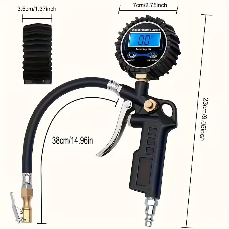 Digital Tire Pressure Gauge/with Inflator, 250 PSI Air Chuck and Compressor Tttachment/Heavy-duty/with Quick-connect Coupler, 0.1 Display Resolution/for Automotive Accessories Motorcycles