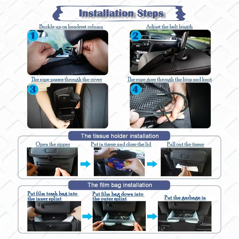 Car Trash Bag Garbage Can, Recycle Bin for Rubbish, Organizer Storage Container Between Front Seats