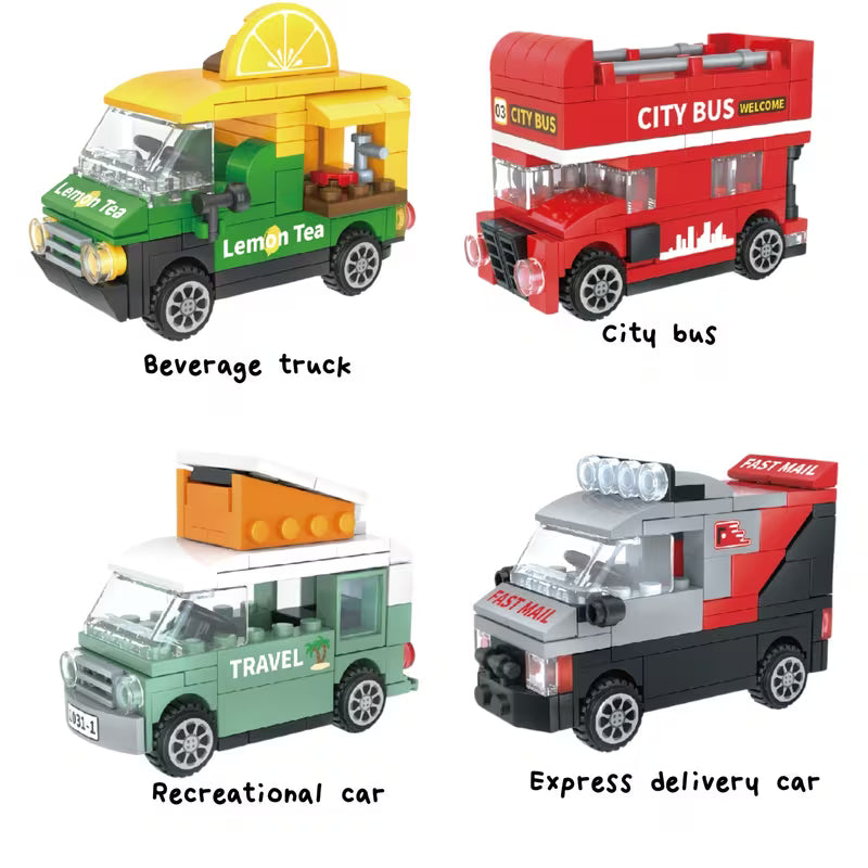 8pcs City Transportation Building Blocks Set, Including Sliding Cars And City-Themed Vehicles, Create Your Own Cool And Unique Toy Cars,