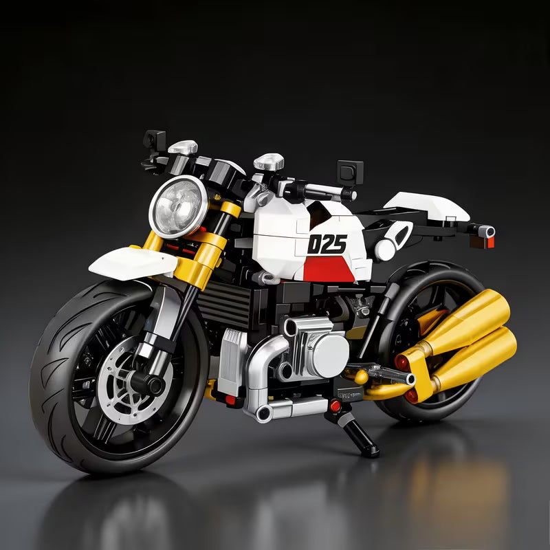 Retro Classic Motorcycle Building Blocks, Red Black White Model