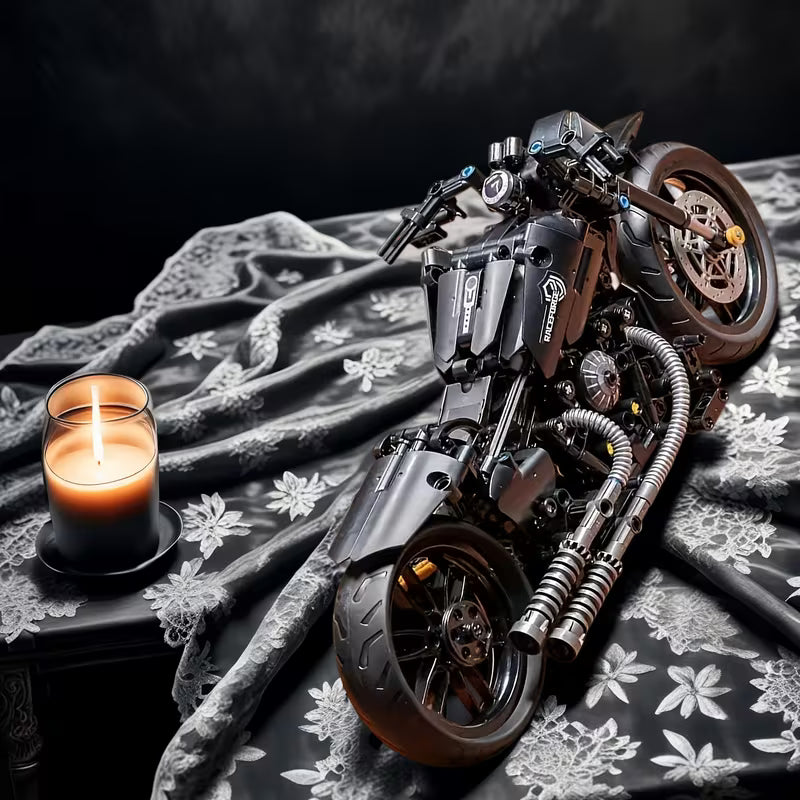 2026 Cool Black Motorcycle Model Building Kit, Durable ABS Plastic Material, Home/Office/Desktop Decoration, 3D Block Toy