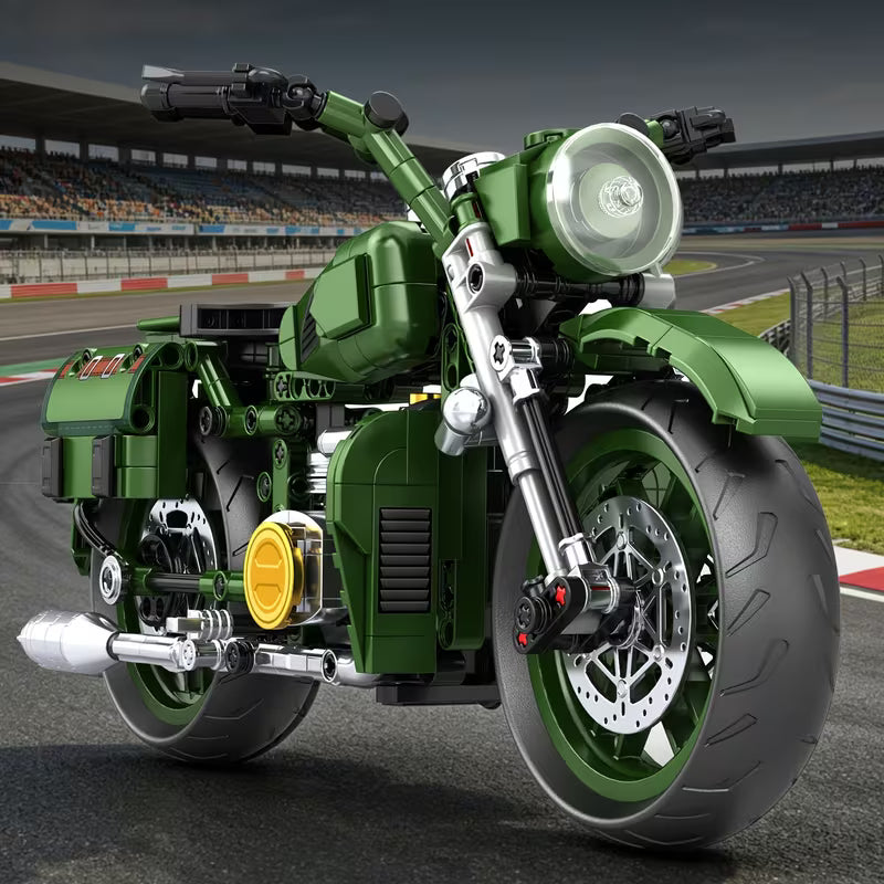 Retro Green Motorcycle Building Blocks