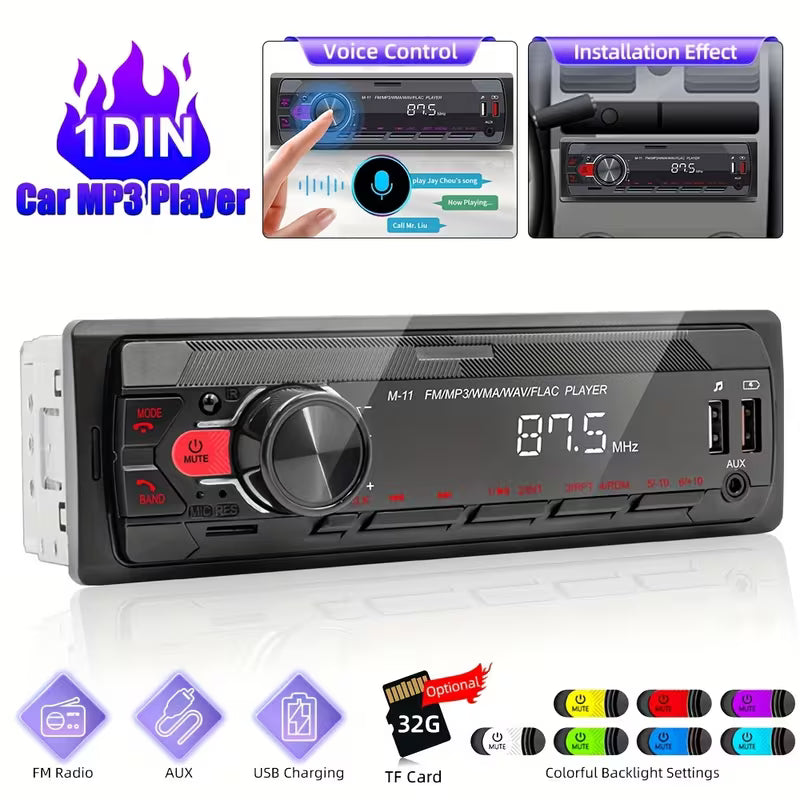 B-T Car Stereo | 5.1] B-T Single Din Car Stereo | 5.1 Multimedia Audio Receiver, Push to Talk, Hands-Free Call,