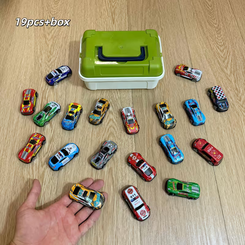 19Pcs Toy Car Party Favor Set, Multi-Item Car Toys with Storage Box