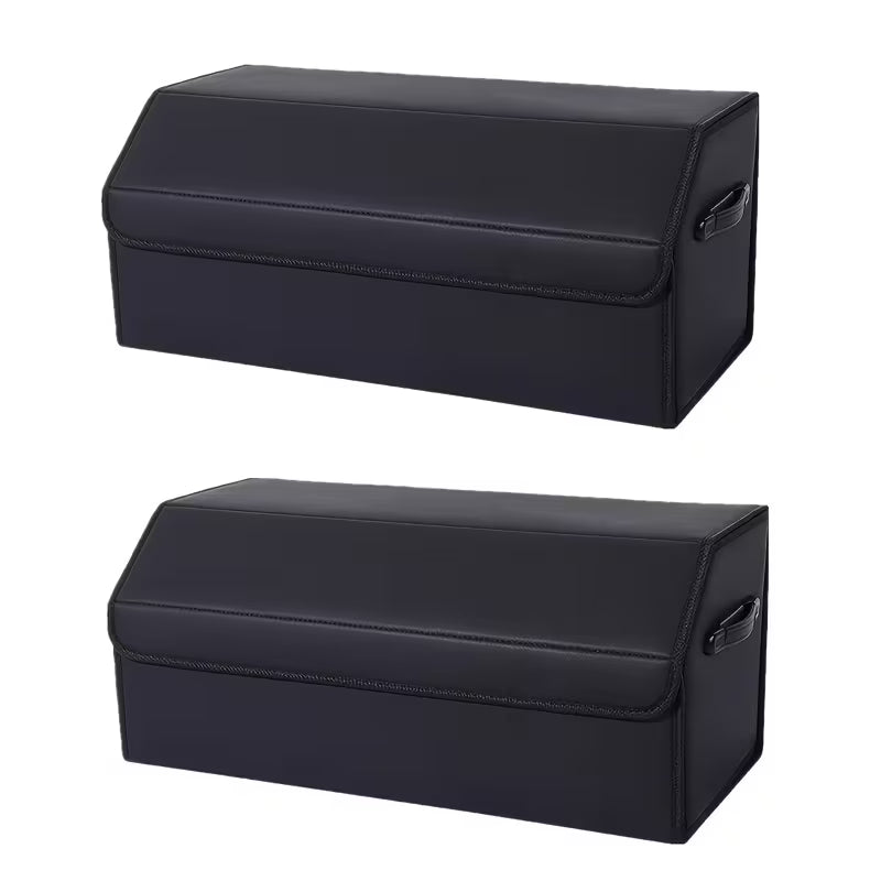 2pcs Car Trunk Organizer Set, Faux Leather Storage Bins, Extra Large Size, Lid Included