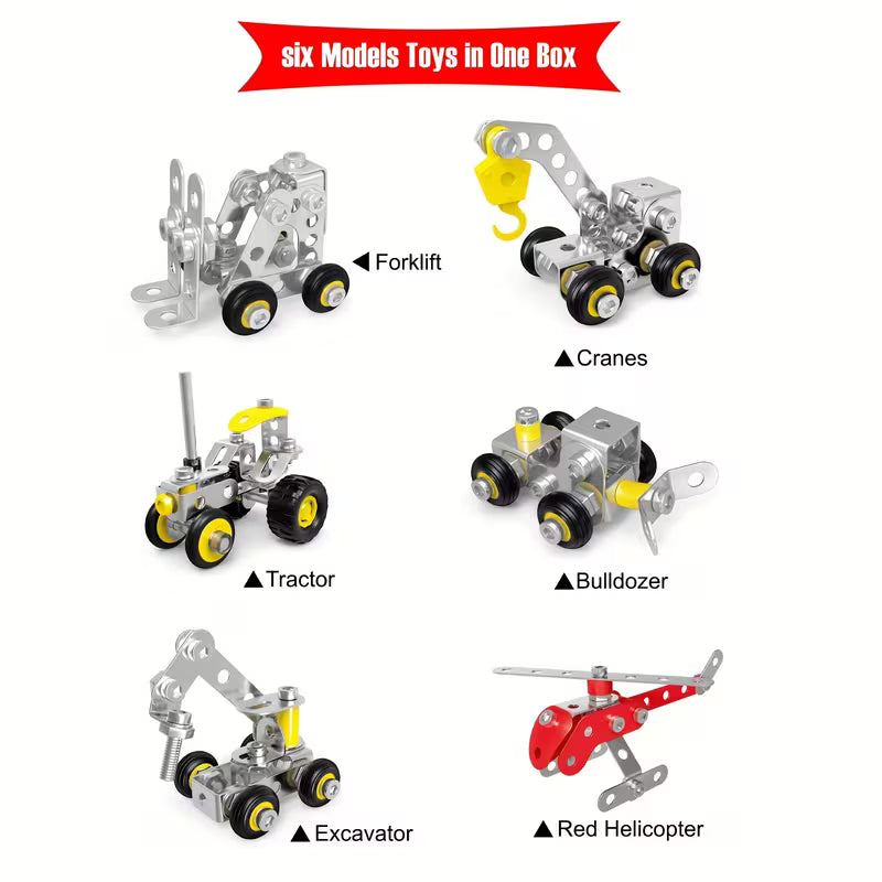 272pcs Metal Building Blocks, 6-in-1 Assembly DIY Engineering Educational STEAM Learning Toy for Ages 8+