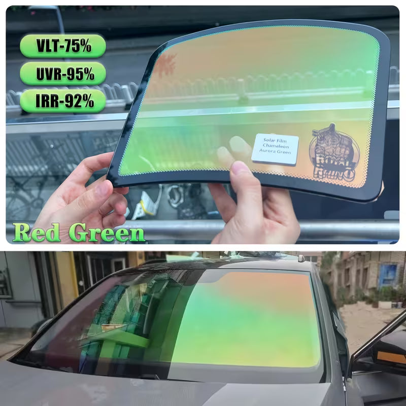 &nbsp;2 Rolls High-Definition Red Green Chameleon VLT 75% Car Window Film Unidirectional Perspective, Black Window Film VLT 25%, Effectively Blocking Ultraviolet Rays