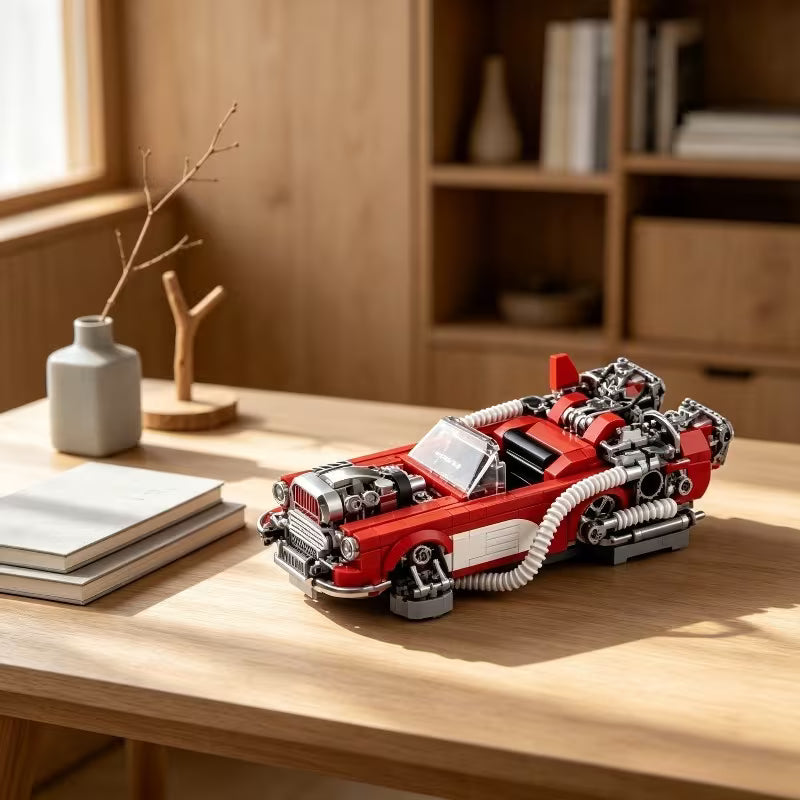 1010PCS Retro Mechanical Convertible Car Blocks Halloween Holiday Gift Steampunk Vehicle Brick Sculpture, Birthday Souvenir for Collection