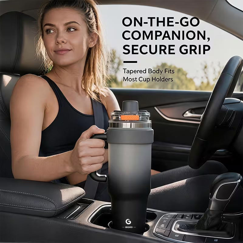 BIGRD 40Oz Vacuum Insulated Travel Tumbler, 1182Ml Double Wall Stainless Steel Cup with Handle And Straw Lid,