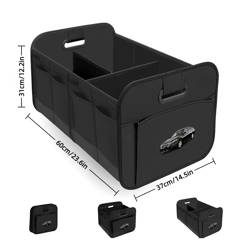 1pc Large Capacity Heavy Duty Oxford Trunk Organizer, Foldable Multi-Compartment Car Storage Box with Reinforced Handle