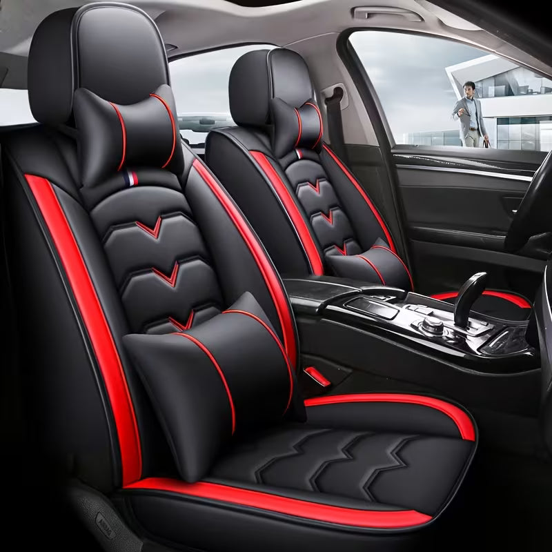 5-Seat Car Seat Cover Complete Set, Fits 95% 5-Seaters, Premium PU Leather, Breathable, All-Season Seat Protection