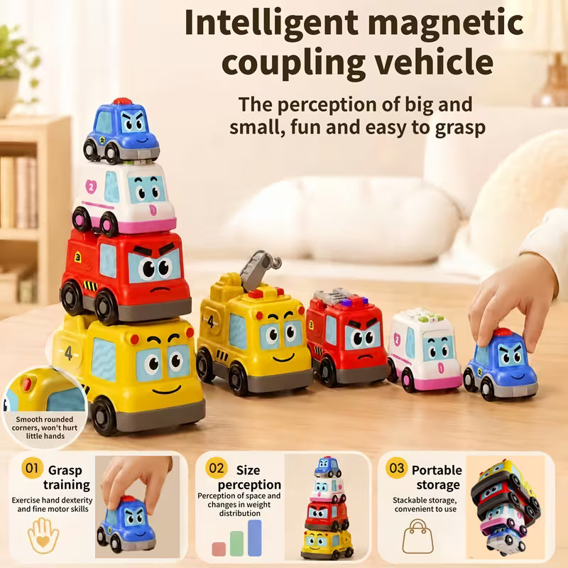 4pcs Magnetic Stacking Toy Car Set