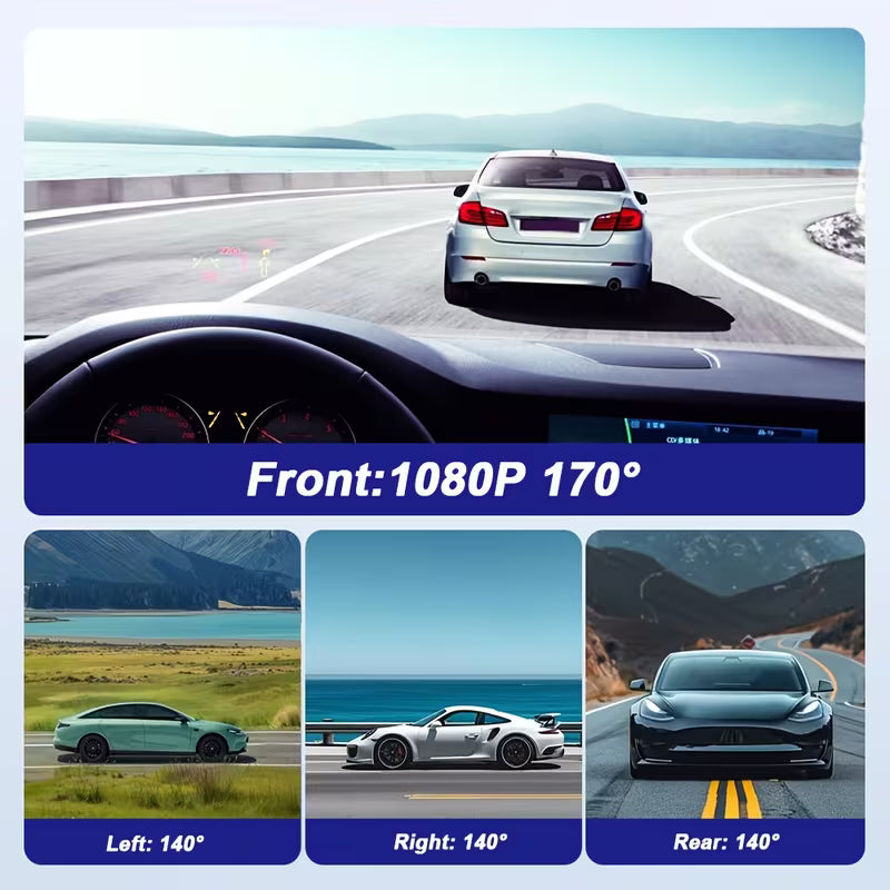 ZKCAMSPY 4-Channel Car Dash Cam, 1080P Front, 720P Left/480P Right/720P Rear, LED Display, 24/7 Parking Monitor