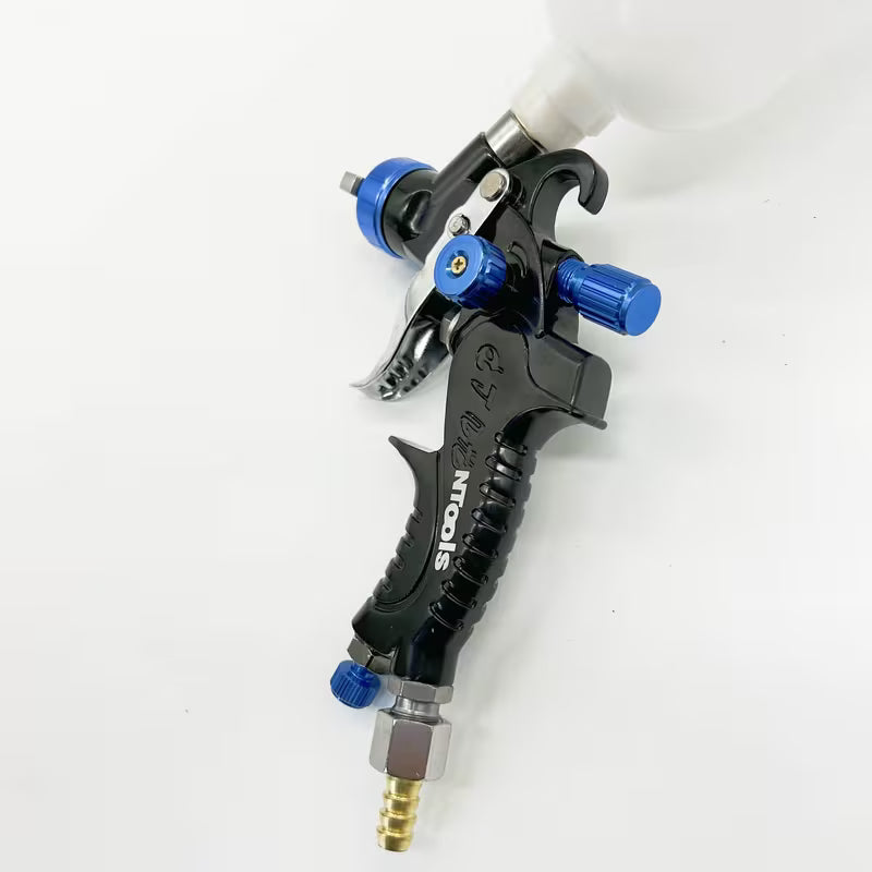 Professional Mini HVLP Spray Gun - 0.8mm & 1.0mm Nozzles - 250ml Plastic Cup - Gravity Feed with Filter & Air Regulator Kit