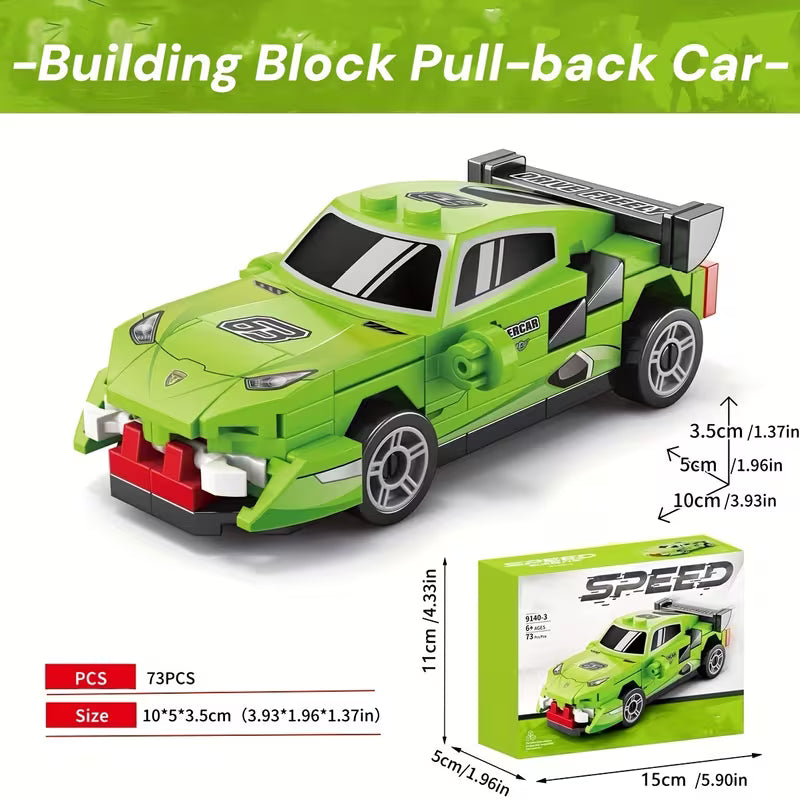 [Miniature Car Blocks] 6pcs Miniature Car Building Blocks, Small Particle Toy Speed Pull Back Car Model