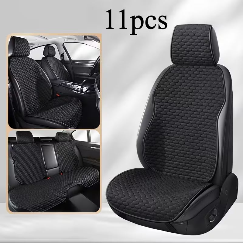 11pcs Car Seat Cushion Set, New Ice Bean Design, Small Hexagon Pattern, Summer Comfort, Exquisite Design, Cool and Breathable for Summer, Anti-Slip