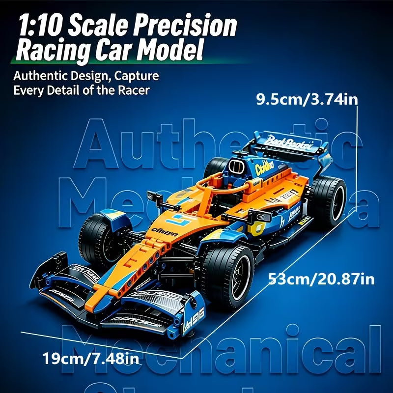 1000+PCS Orange Blue Lightning Race Car Building Blocks Assembly Toy for Car Lovers, Halloween, Christmas, Thanksgiving