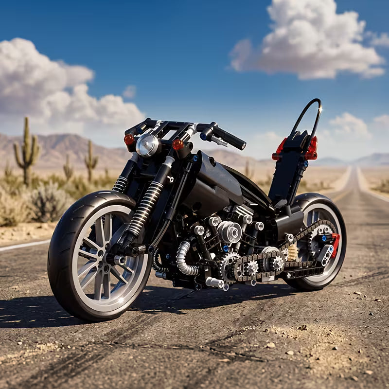 Black Retro Motorcycle Building Blocks