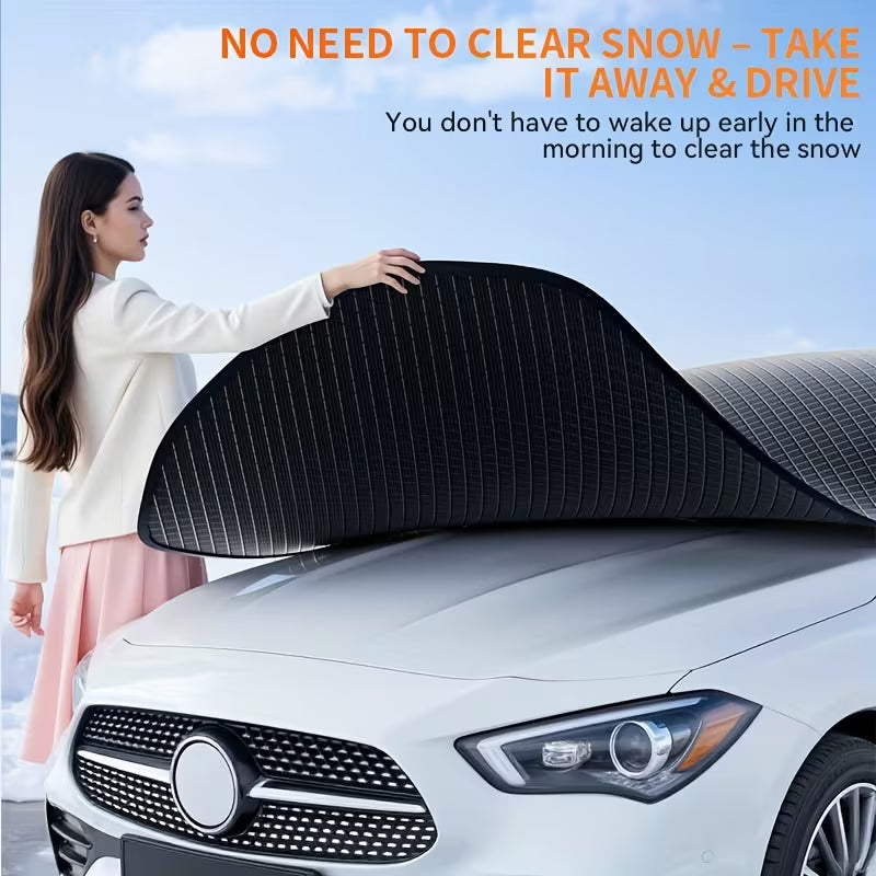 Universal Car Windshield Snow Cover, Secure Straps, Full Coverage Oxford Fabric, All-Weather Protection
