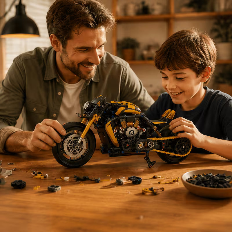 570+ PCS Black & Gold Retro Motorcycle Building Blocks