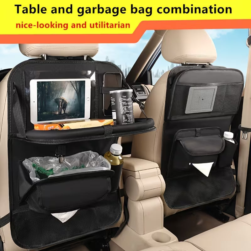 Storage Pouch, Car Seat Storage Bag with Tabletop, Oxford Double Support, Trash Bin