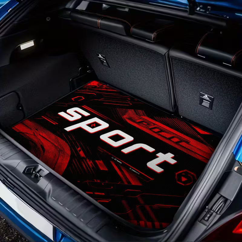 1pc Red Black Sci-Fi Athletic Letter Print Car Trunk Mat, Durable Interior Protection Floor Liner