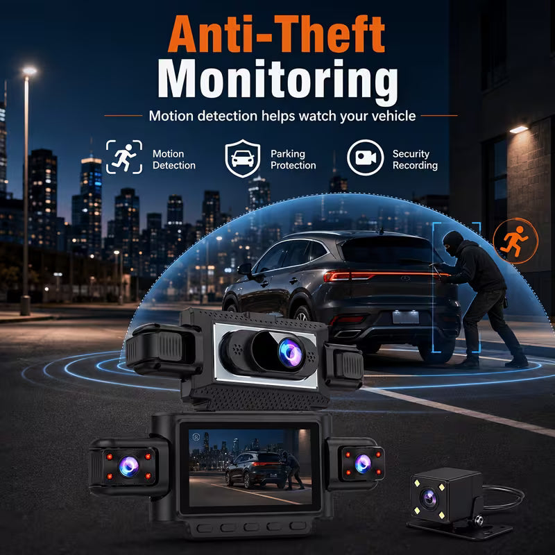 [1080P Night Vision] 4-Channel Car DVR Dash Cam, 1080P Front Recording With Rear