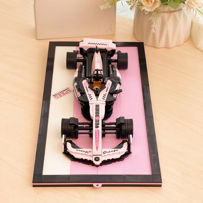 Small-particle Building Blocks, Pink Race Car Building Blocks, Dual-purpose for Display and Hanging, Highly Practical, Birthday and Christmas Gift