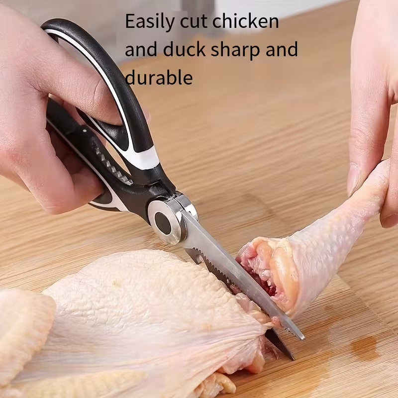 1pc Durable Stainless Steel Kitchen Scissors, Multi-Functional Food Scissors for Fish, BBQ & Bone Cutting, Sharp Blades, Ergonomic Handle