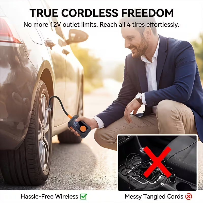 Smart Cordless Air Pump: Fast Inflation, Smart Sensor Chip Detects Tire Pressure And Auto-Stops When Full, One-Button Start, Easy to Use